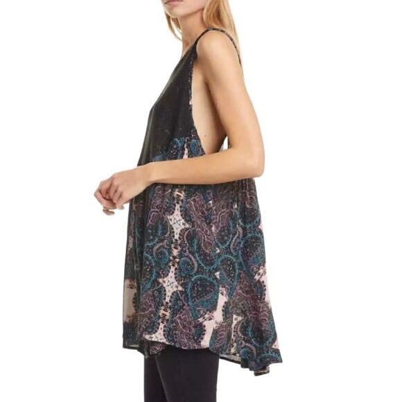 Free People Black Blue Print Count Me In Trapeze Sleeveless Tunic Size Small New - Picture 3 of 15
